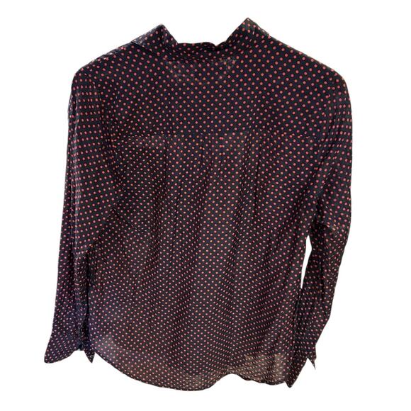 J. CREW Navy Red Polka Dot Popover Silk Cotton Blend Tunic Twee Career Blouse 6 - Picture 3 of 9